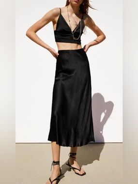 Zara Black Viscose Flowing Maxi Skirt Size S